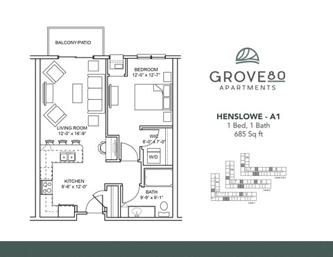 Henslowe - A1 Floor Plan at Grove80 Apartments, Cottage Grove, MN